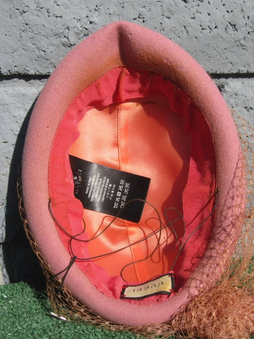 Gucci Agnes Lapin Pink Felt Hat w/ Veil Netting Size Small 56